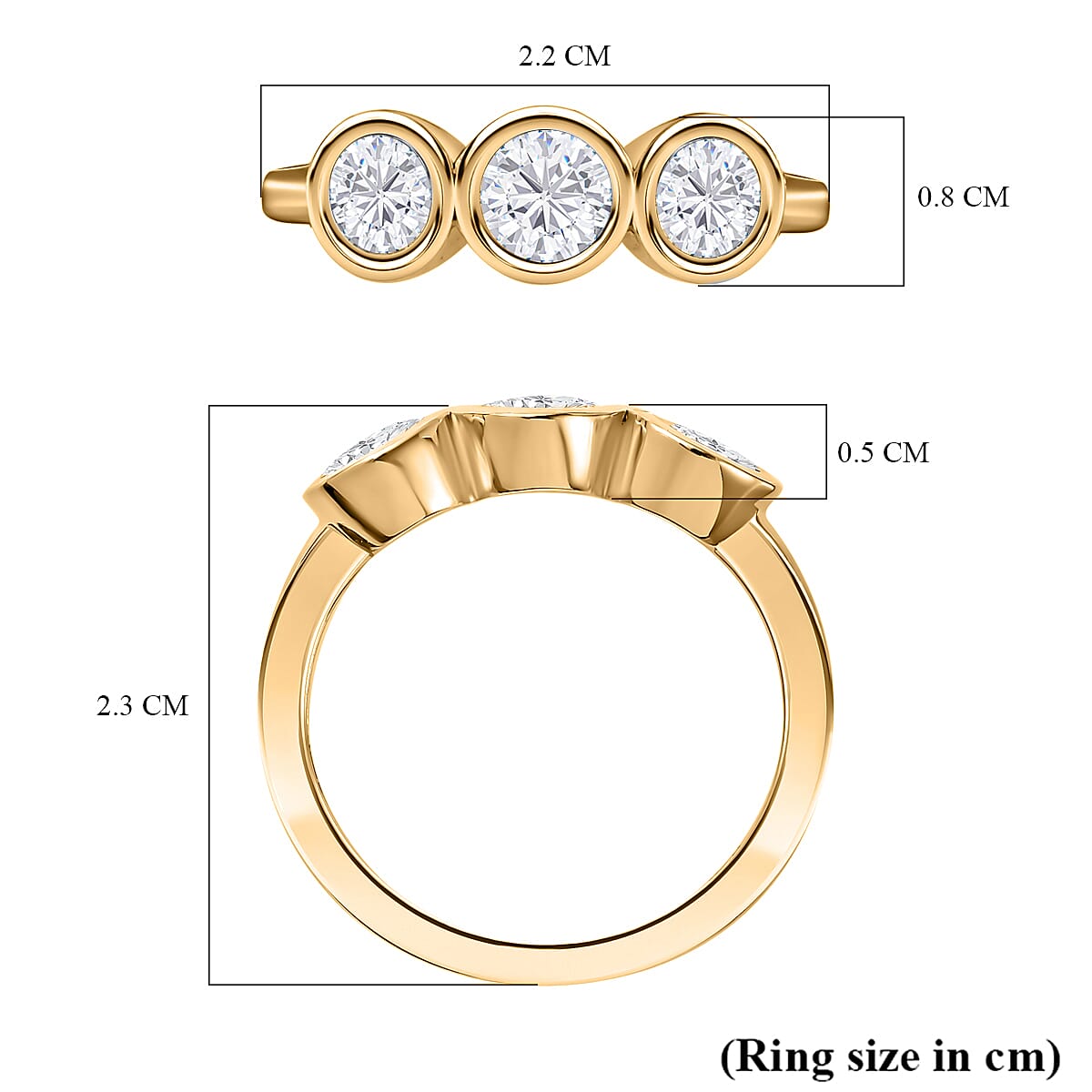 9K Gold Moissanite 3 Stone Ring