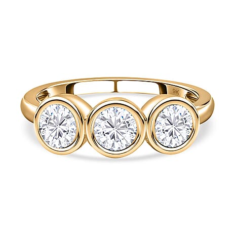 9K Yellow Gold Moissanite 3 Stone Ring 1.28 Ct.