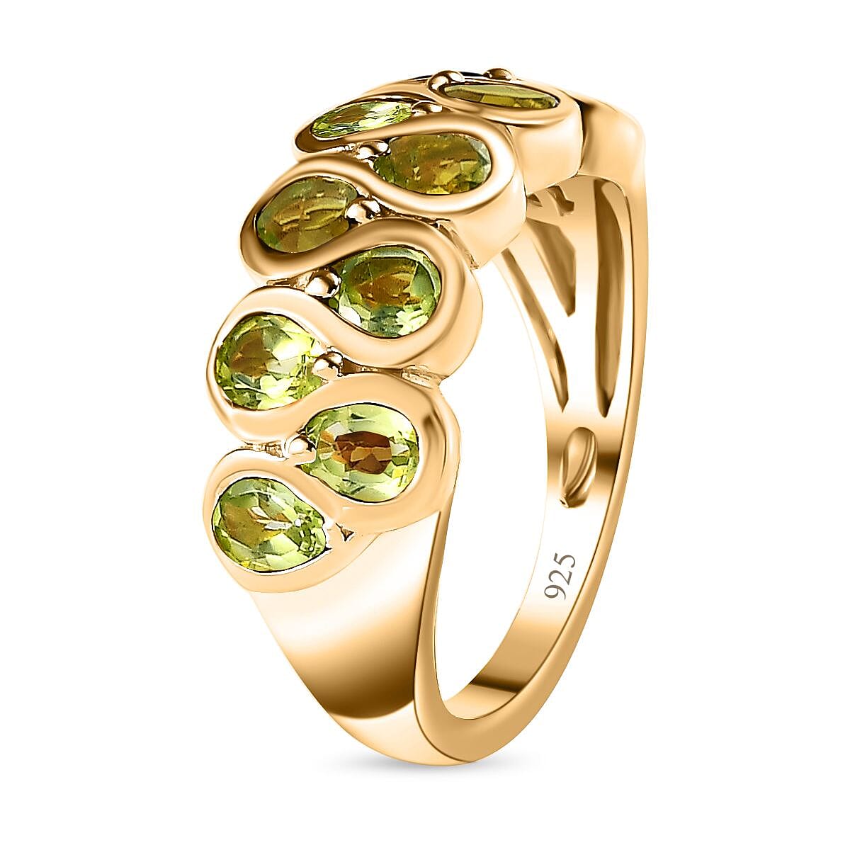 Hebei Peridot Band Ring in 18K Vermeil Yellow Gold Plated Sterling Silver 1.94 Ct