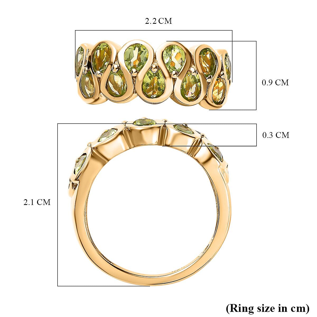 Hebei Peridot Band Ring in 18K Vermeil Yellow Gold Plated Sterling Silver 1.94 Ct