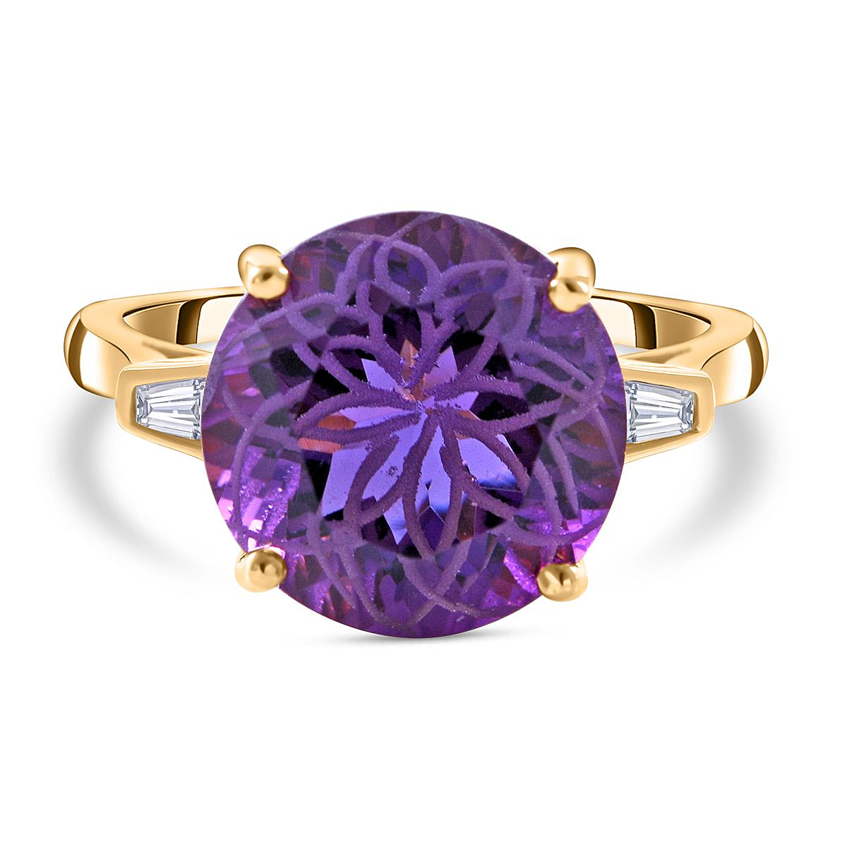 Lusaka Amethyst & Natural Zircon Ring in 18K Vermeil Yellow Gold Plated Sterling Silver 6.87 Ct.