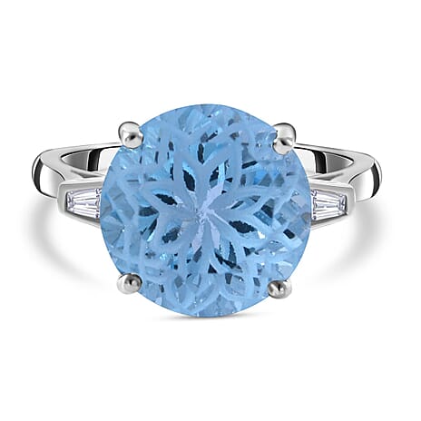 Skyblue Topaz & Natural Zircon Ring in Rhodium Overlay Sterling Silver 8.65 Ct