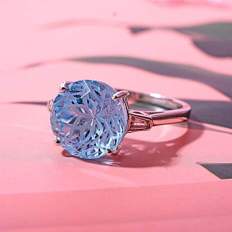 Skyblue Topaz & Natural Zircon Ring in Rhodium Overlay Sterling Silver 8.65 Ct