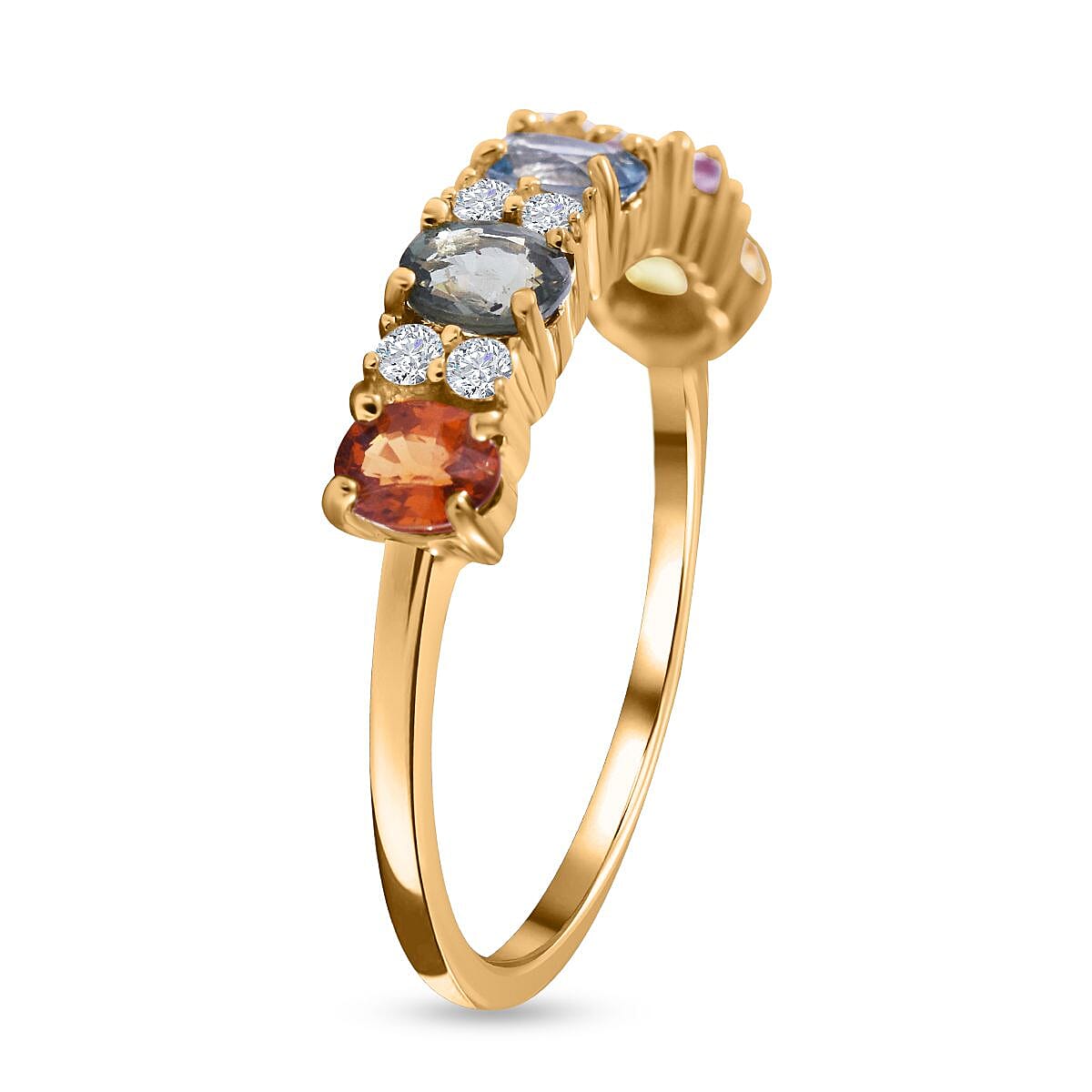 9K Yellow Gold Multi Sapphire & Natural Zircon Ring 1.36 Ct.