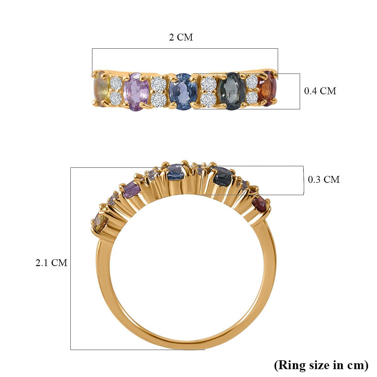 9K Yellow Gold Multi Sapphire & Natural Zircon Ring 1.36 Ct.