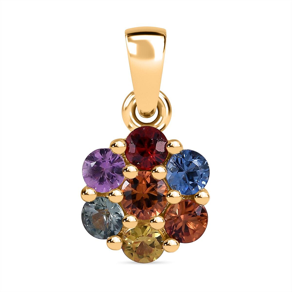 9K Yellow Gold Rainbow Sapphire Floral Pendant
