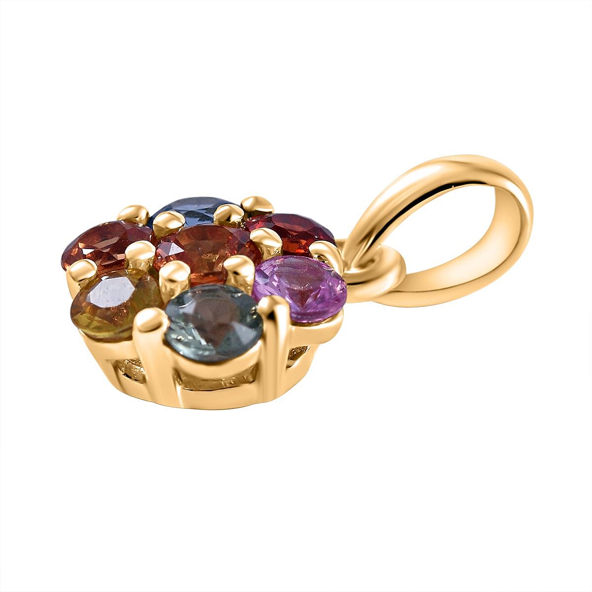 9K Yellow Gold Rainbow Sapphire Floral Pendant