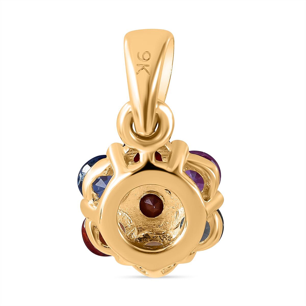 9K Yellow Gold Rainbow Sapphire Floral Pendant