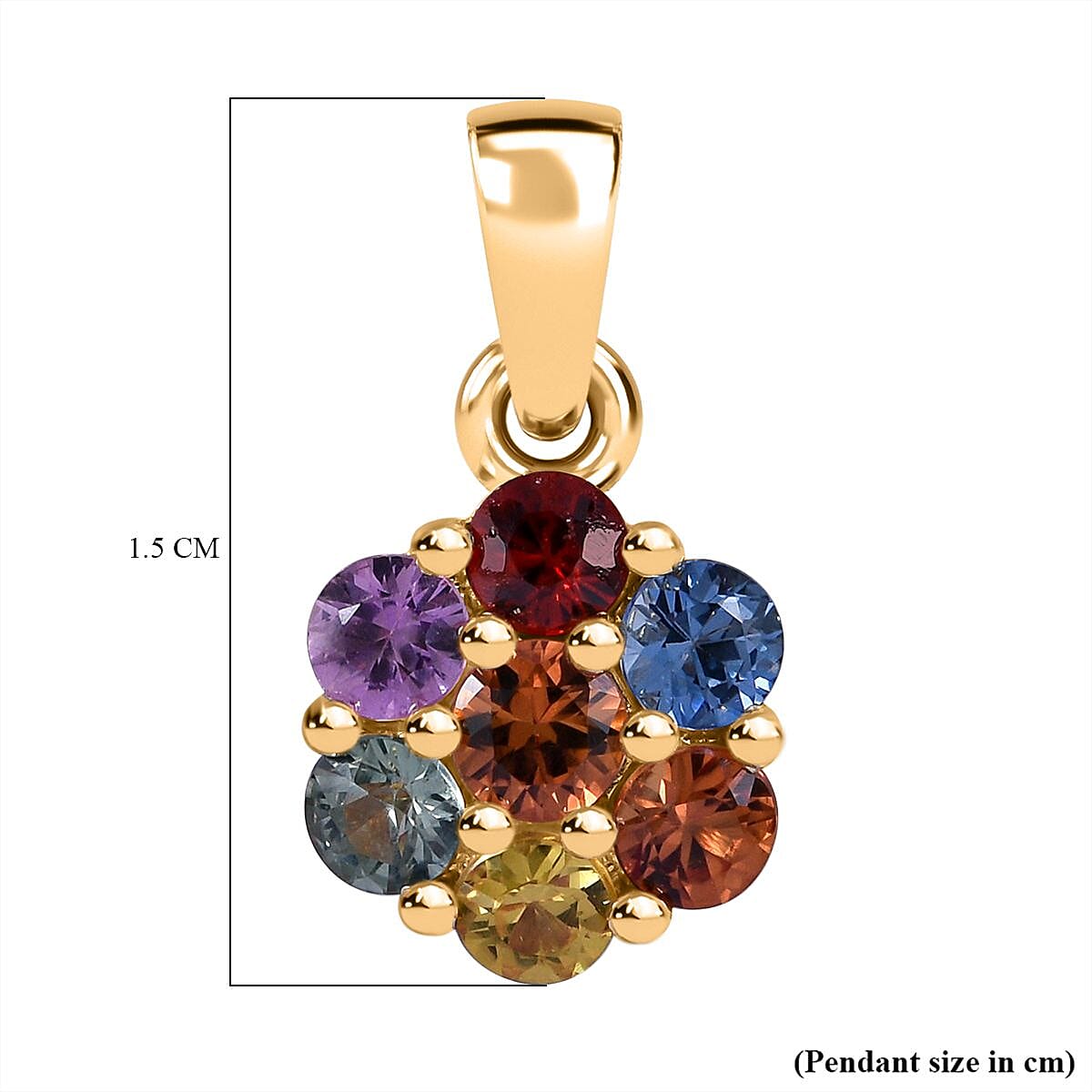 9K Yellow Gold Rainbow Sapphire Floral Pendant