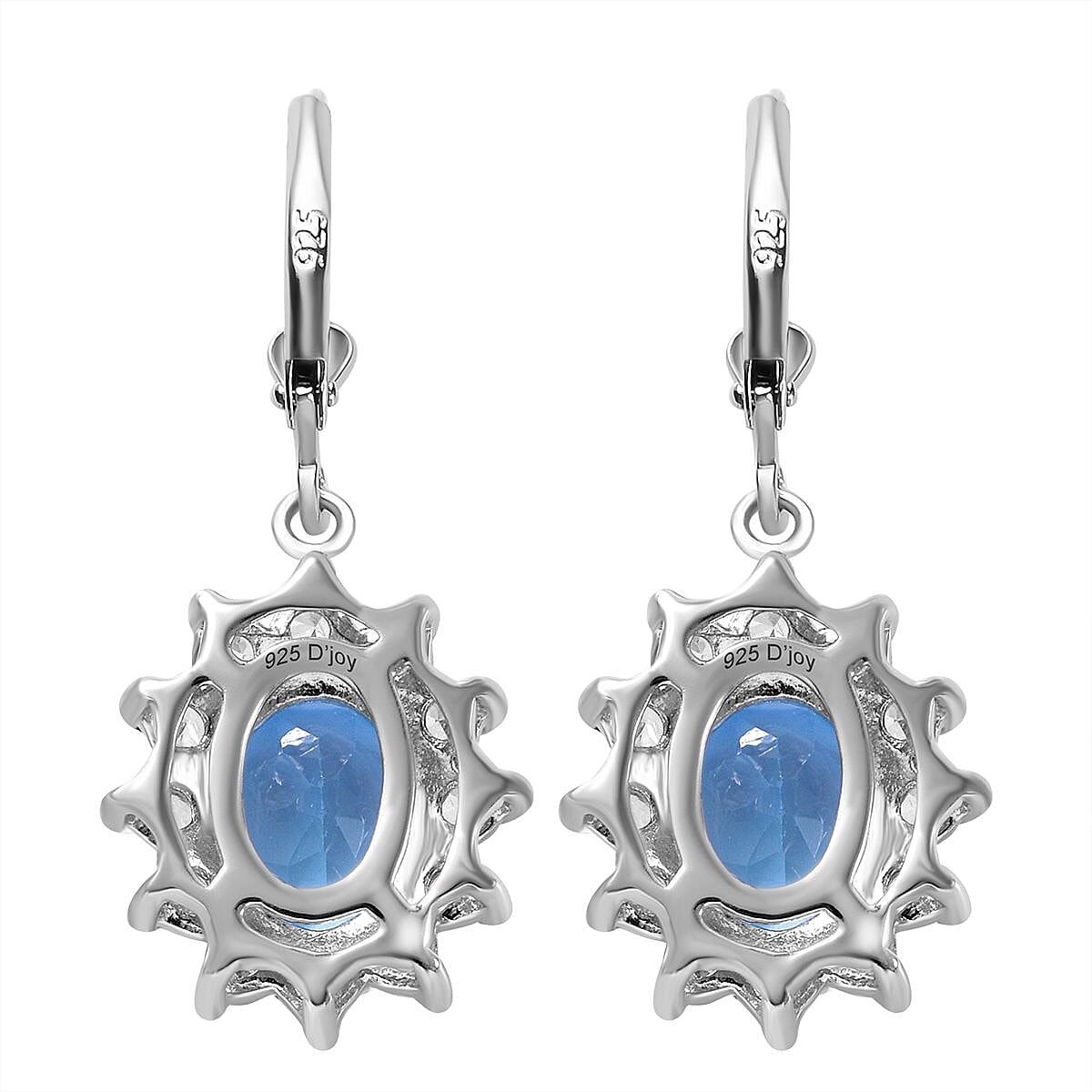 D'Joy Skyblue Blue Topaz & Natural Zircon Lever Back Earrings in Rhodium Overlay Sterling Silver 8.11 Ct.