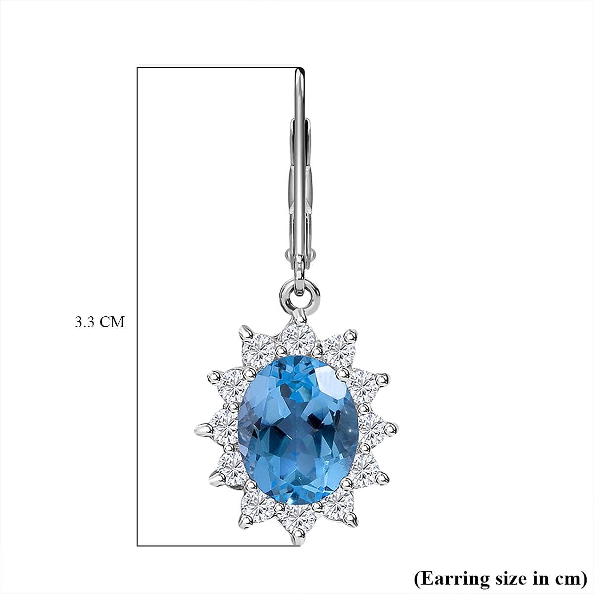 D'Joy Skyblue Blue Topaz & Natural Zircon Lever Back Earrings in Rhodium Overlay Sterling Silver 8.11 Ct.