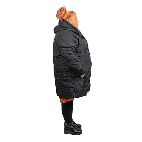 Brave Soul Long Diamond Quilted Coat (Size 20) - Black