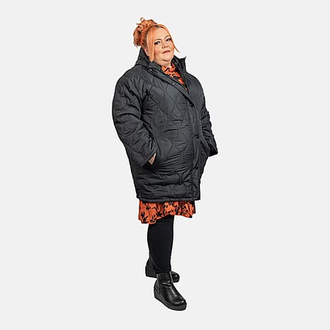 Brave Soul Long Onion Quilted Coat (Sie 18) - Black