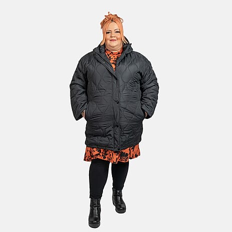 Brave Soul Long Onion Quilted Coat (Size 20) - Black