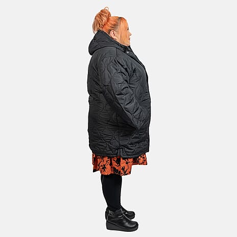 Brave Soul Long Onion Quilted Coat (Size 20) - Black