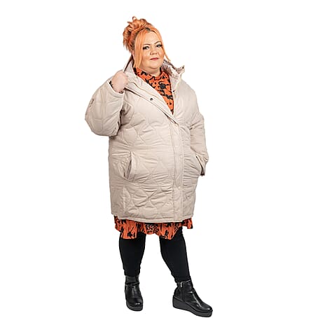 Brave Soul Long Onion Quilted Coat (Size 22) - Stone