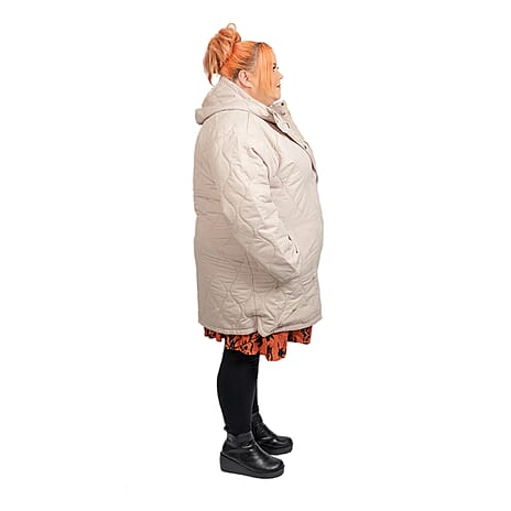 Brave Soul Long Onion Quilted Coat (Size 22) - Stone