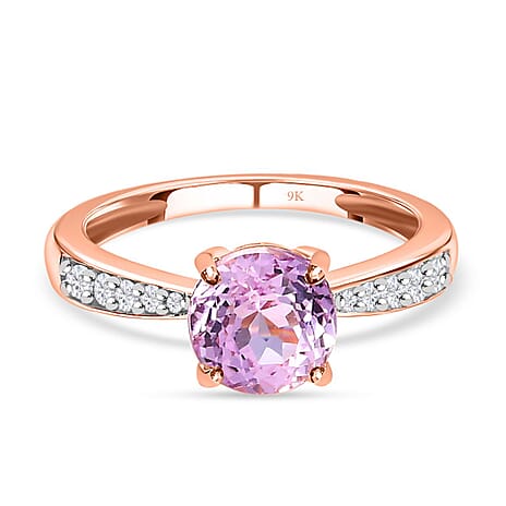 9K Rose Gold Kunzite & Moissanite Ring 1.90 Ct