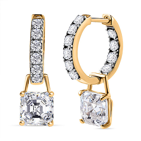 Moissanite Huggies Earring in 18K Vermeil Yellow Gold Sterling Silver 3.73 ct 3.726 Ct.