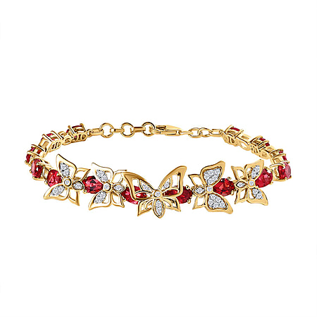 GP Italian Garden Collection -Lab Created Padparadscha Sapphire and Zircon Bracelet  (Size - 7.5) in 18K Vermeil YG Plated Sterling Silver 12.50 Ct, Silver Wt. 14.10 Gms