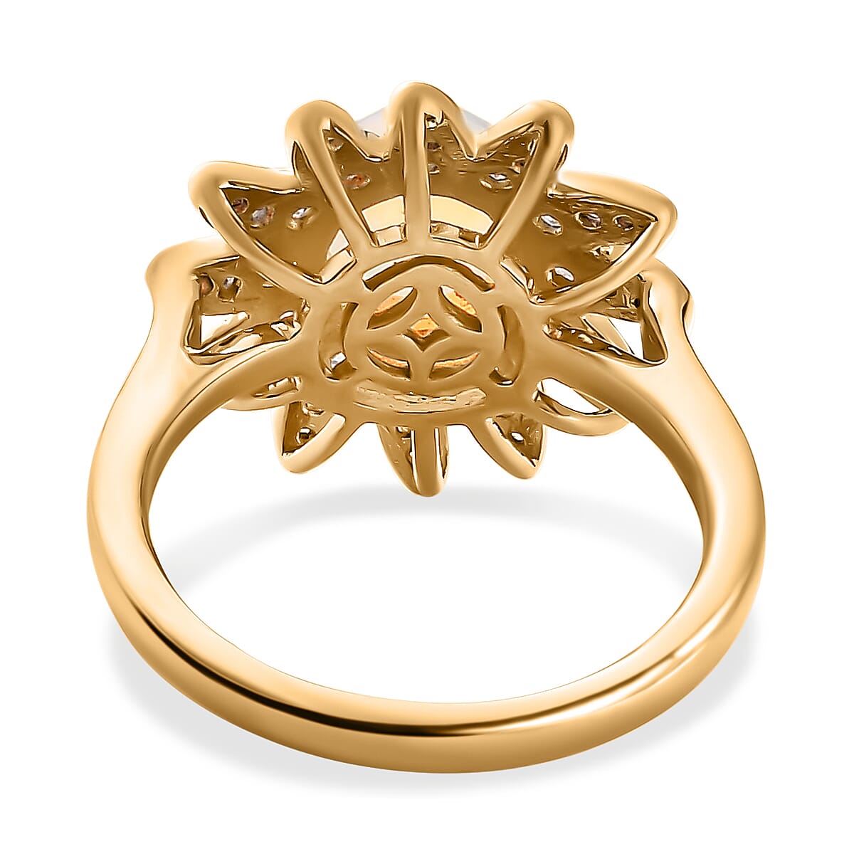 Ethiopian Welo Opal & Natural Zircon Floral Ring in 18K Vermeil Yellow Gold Plated Sterling Silver 1.34 Ct