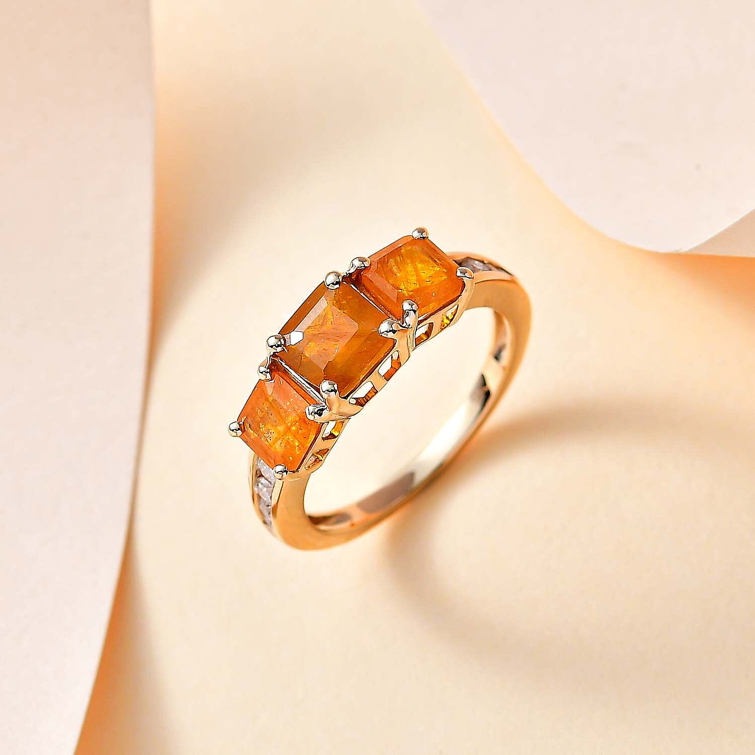 9K Yellow Gold  AA  Yellow Sapphire ,  Moissanite  Main Stone With Side Stone Ring   Gold Wt. 2.53 Gms  3.350  Ct.