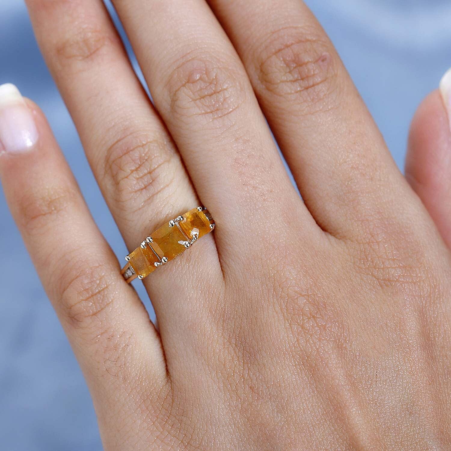 9K Yellow Gold  AA  Yellow Sapphire ,  Moissanite  Main Stone With Side Stone Ring   Gold Wt. 2.53 Gms  3.350  Ct.