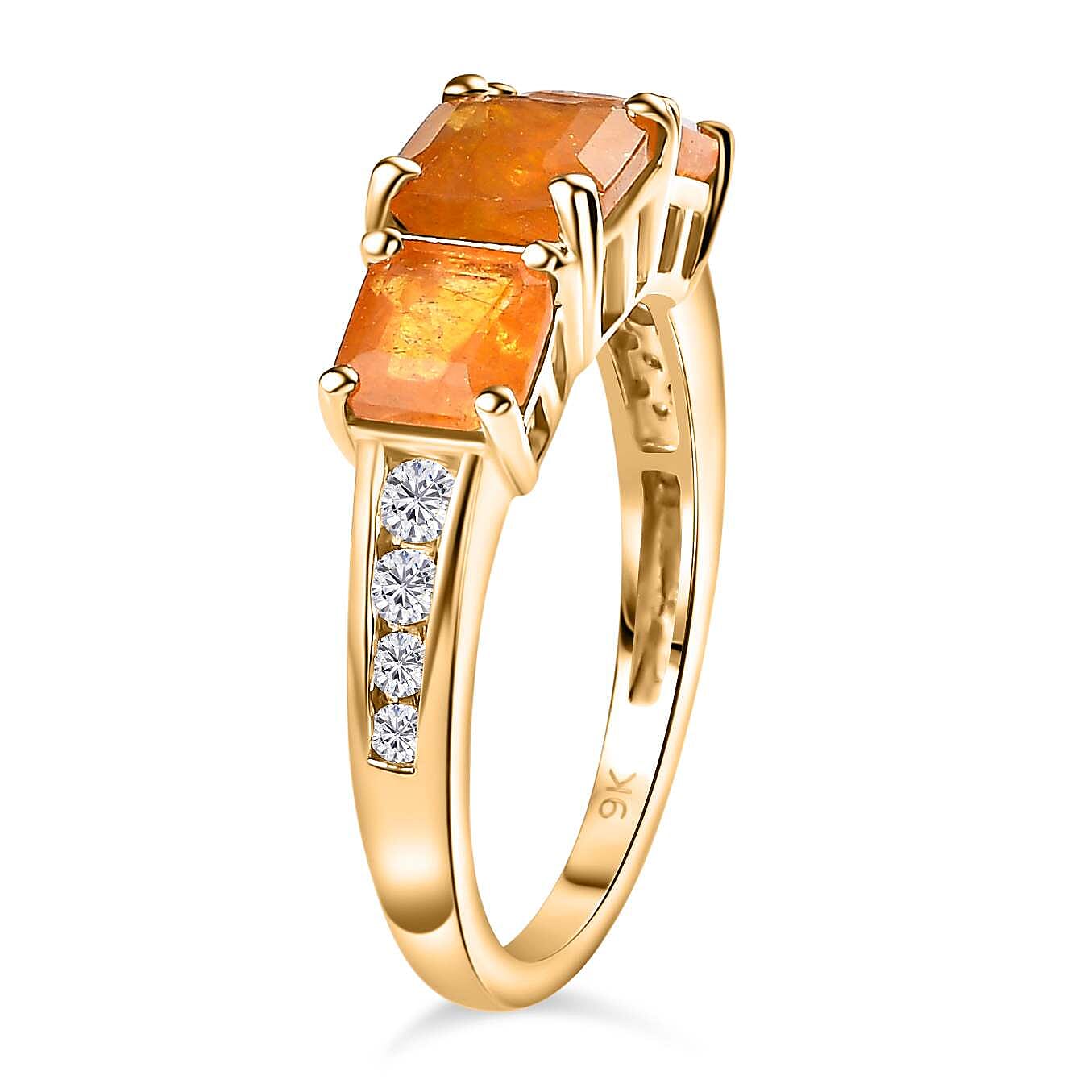 9K Yellow Gold  AA  Yellow Sapphire ,  Moissanite  Main Stone With Side Stone Ring   Gold Wt. 2.53 Gms  3.350  Ct.