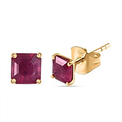 9K Yellow Gold African Ruby  Earring with Push Back 2.02 Ct.