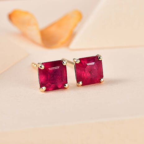 9K Yellow Gold African Ruby  Earring with Push Back 2.02 Ct.