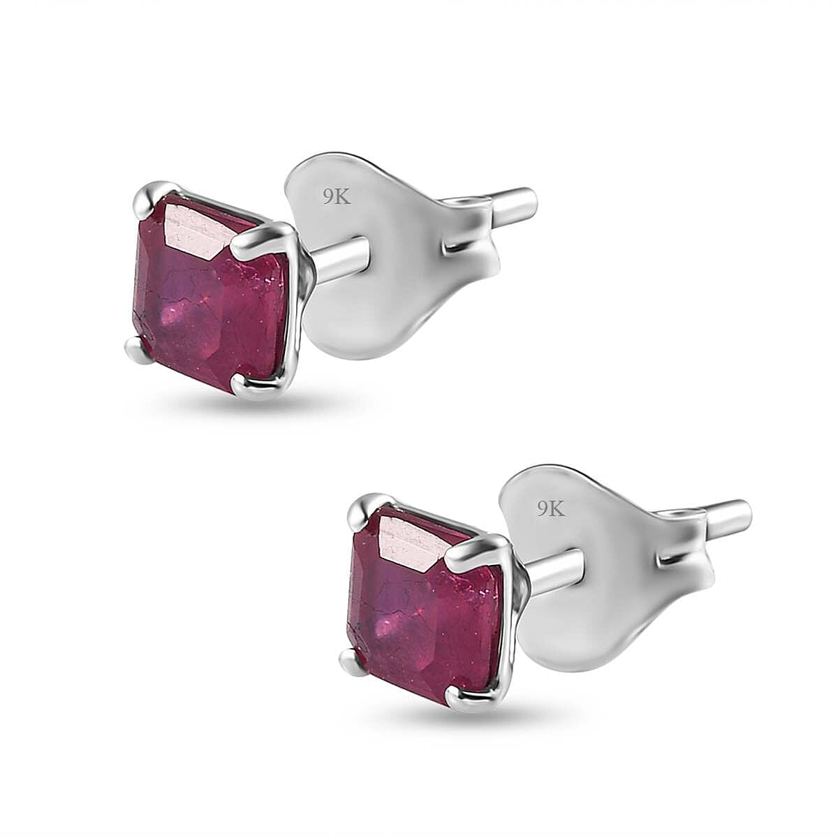 9K White Gold  AA   African Ruby  Earring 1.50 ct,  Gold Wt. 0.4 Gms  1.718  Ct.