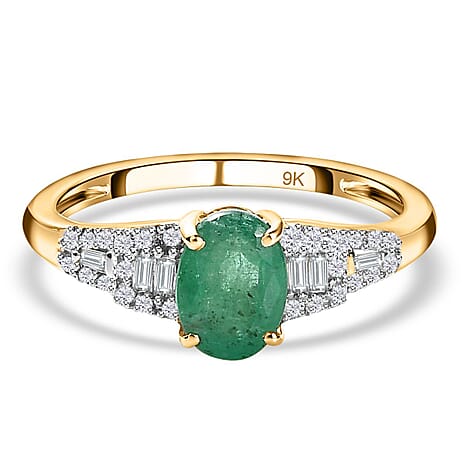 9K Yellow Gold Emerald & Diamond Ring 0.90 Ct 9K Yellow Gold Emerald & Diamond Ring 0.90 Ct