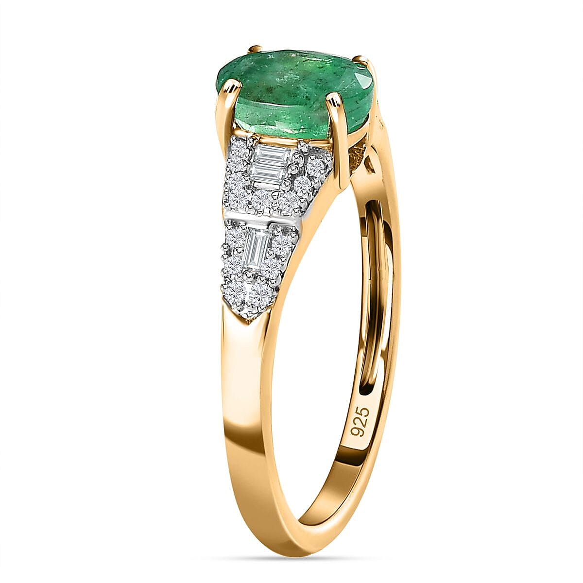 9K Yellow Gold Emerald & Diamond Ring 0.90 Ct