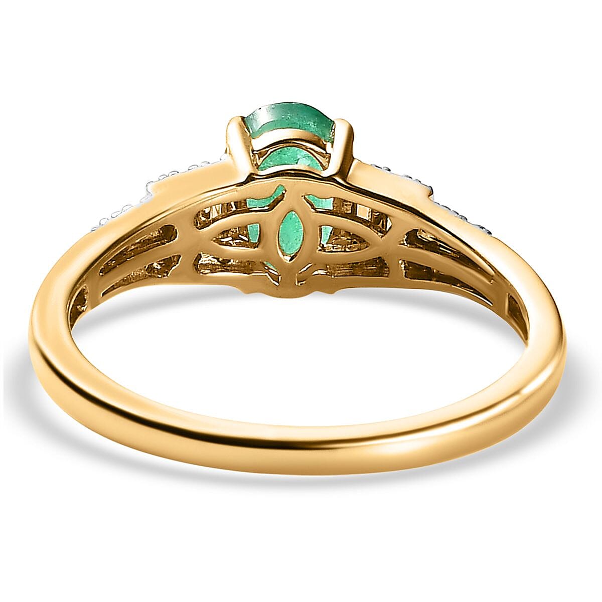9K Yellow Gold Emerald & Diamond Ring 0.90 Ct