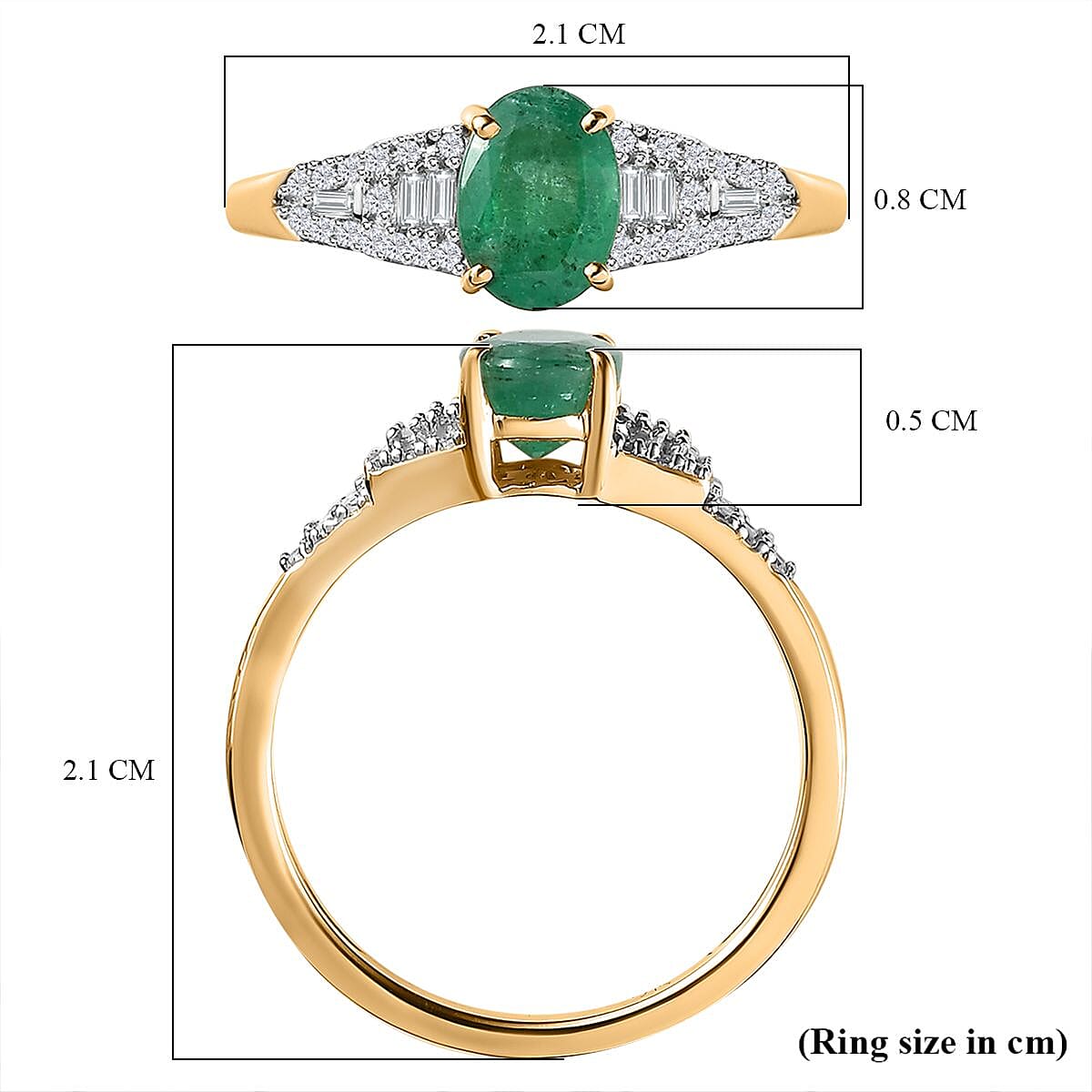 9K Yellow Gold Emerald & Diamond Ring 0.90 Ct