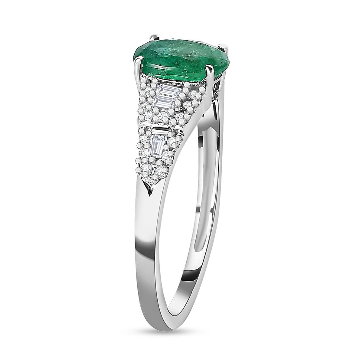 9K White Gold Emerald & Diamond Ring 0.90 Ct.