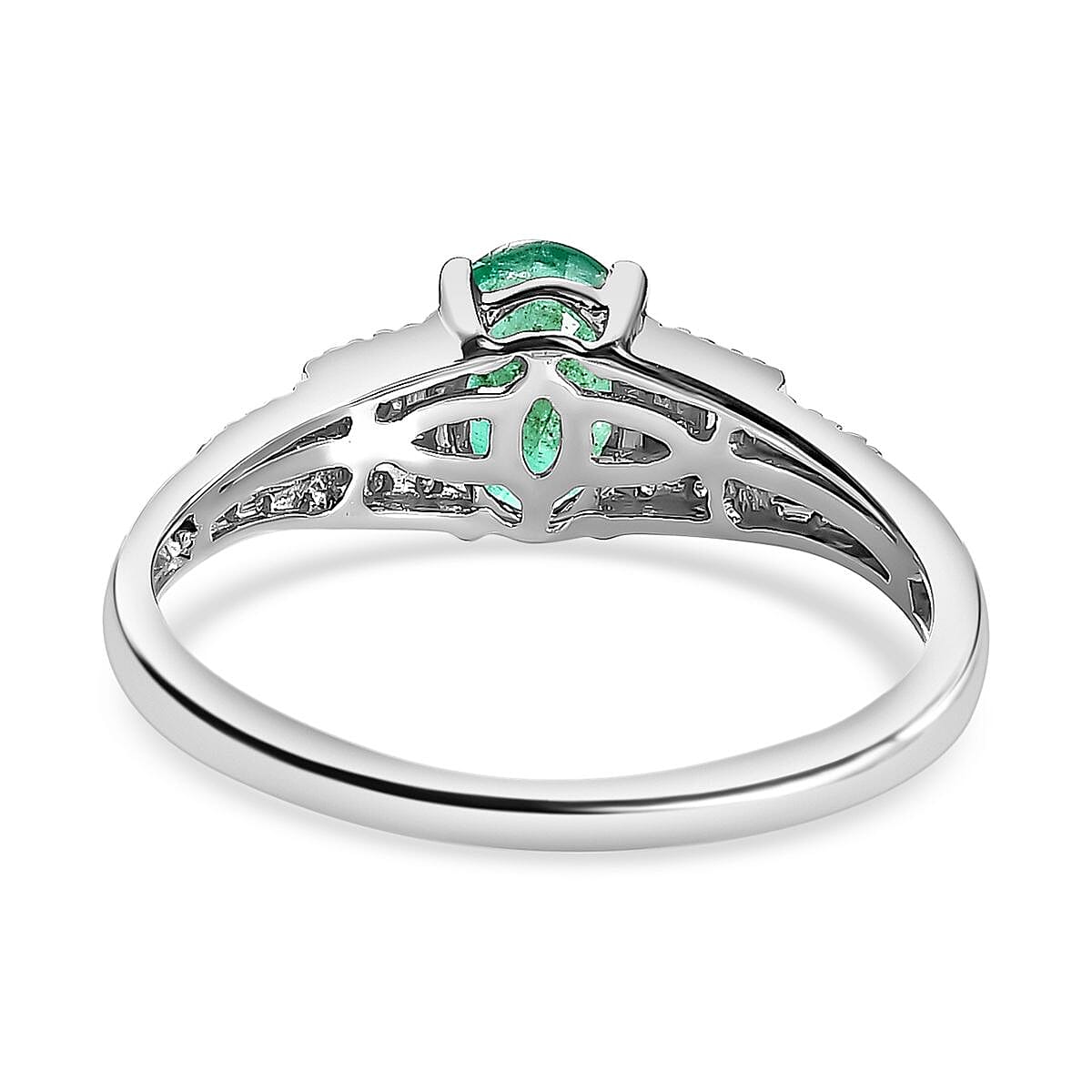 9K White Gold Emerald & Diamond Ring 0.90 Ct.