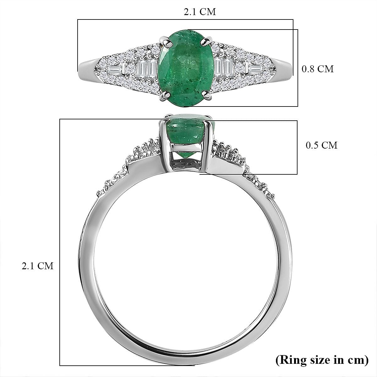 9K White Gold Emerald & Diamond Ring 0.90 Ct.