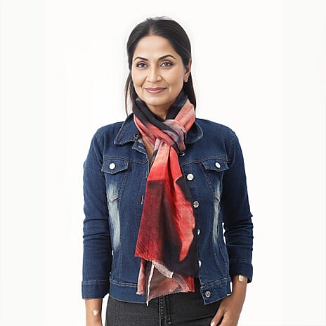 La Marey 100% Cashmere Printed Pashmina Woolen Scarf with Gift Box (Size 190x70cm) - Orange & Blue