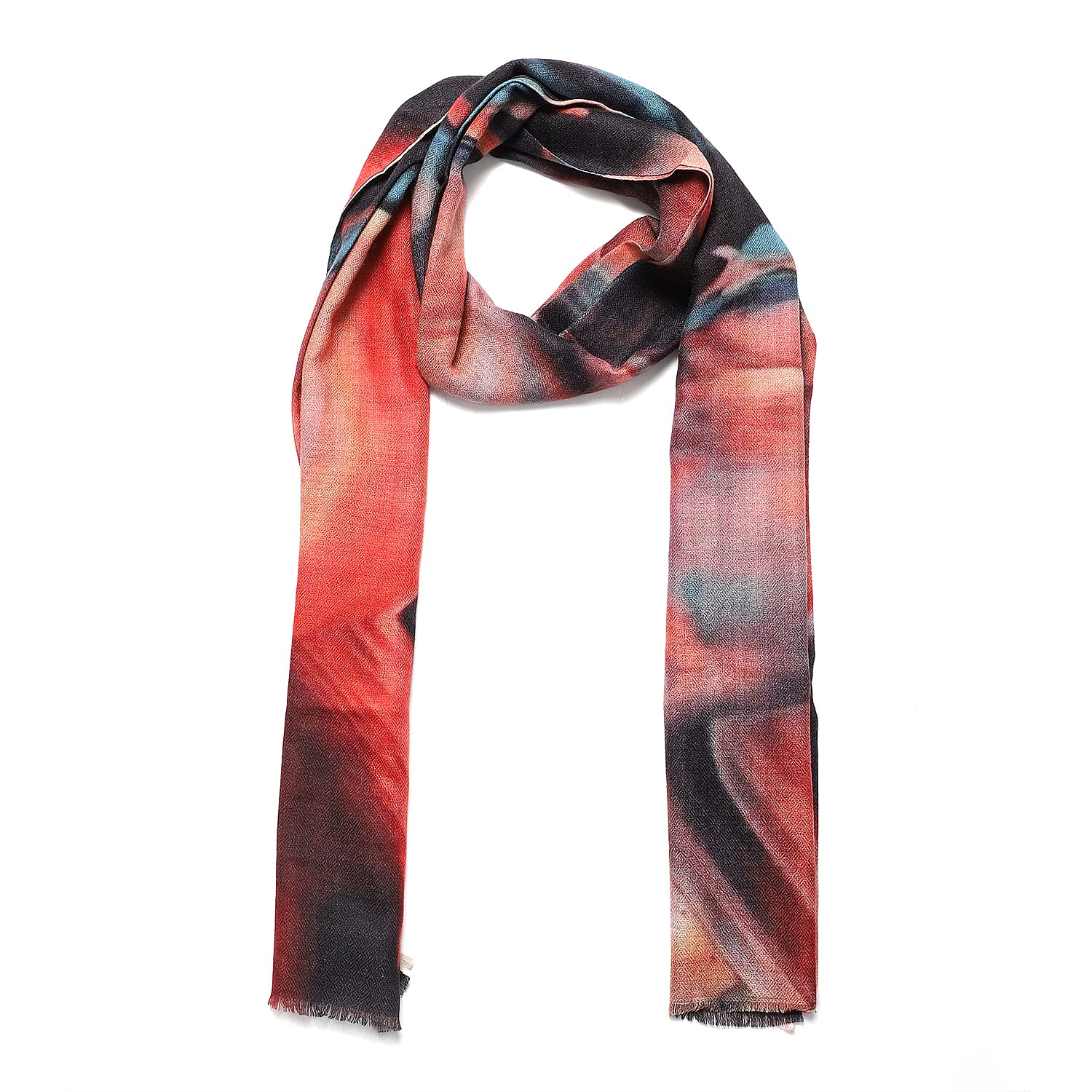 La Marey 100% Cashmere Woven Printed Woolen Pashmina Scarf with Gift Box (Size 190x70cm) - Orange & Blue