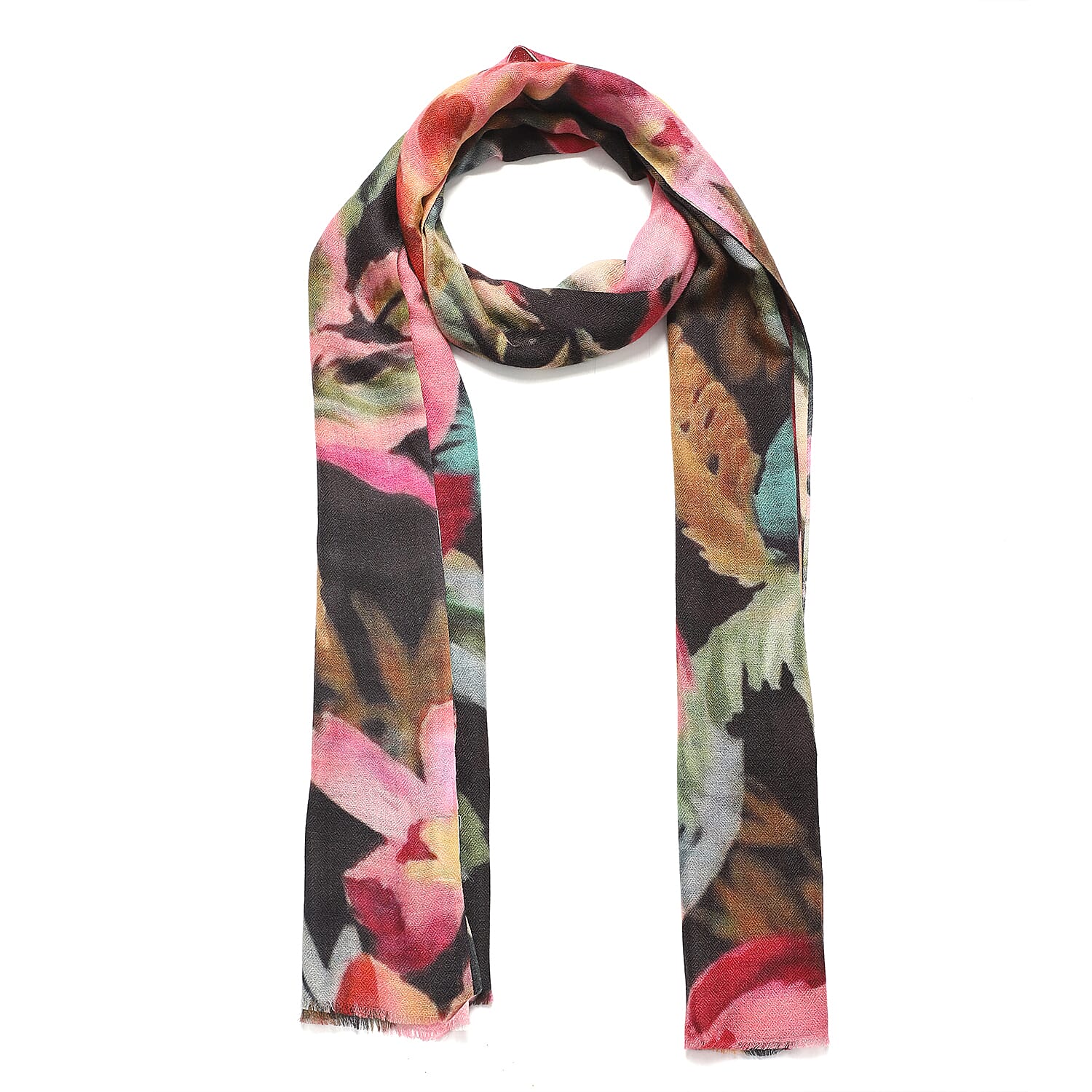 La Marey 100% Cashmere Printed Pashmina Woolen Scarf with Gift Box (Size 190x70cm) - Pink & Yellow