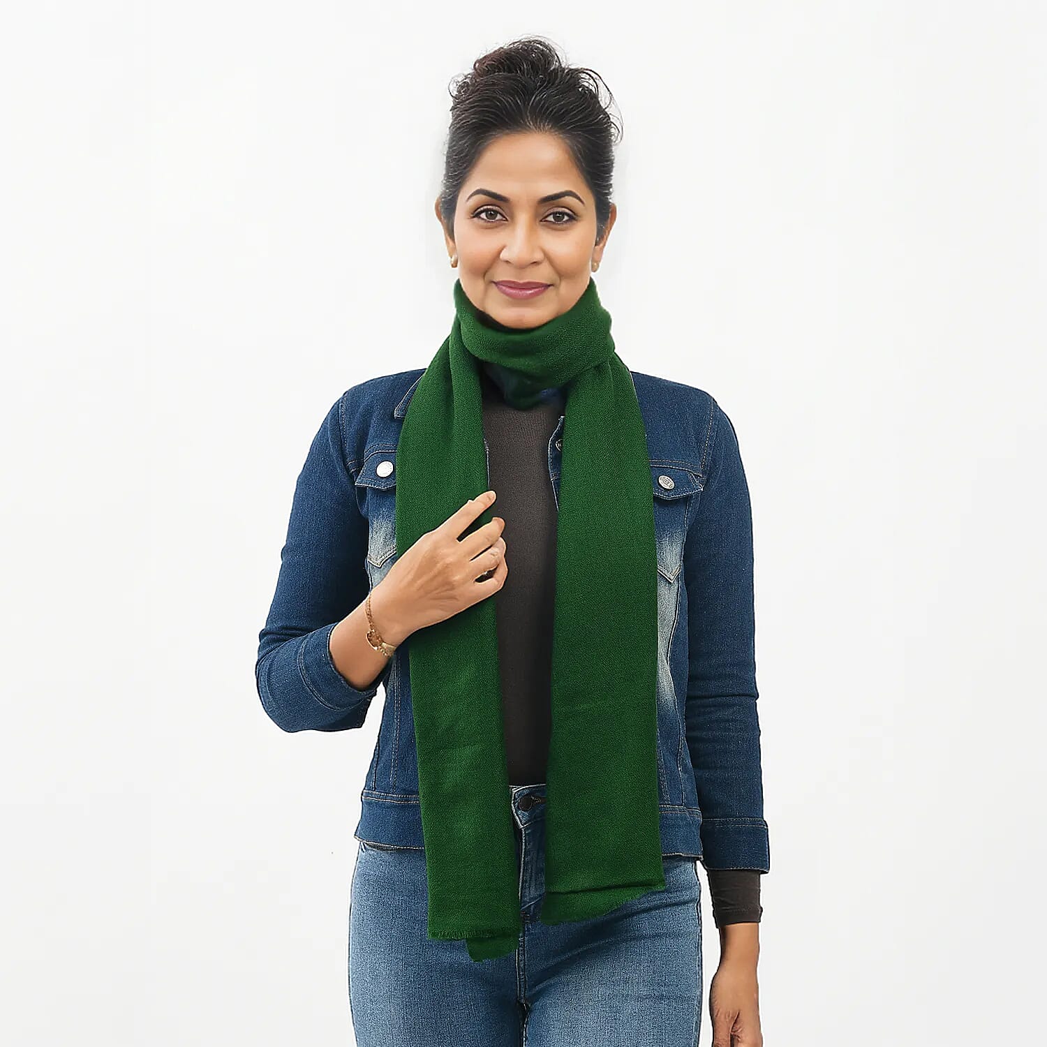 La Marey 100% Cashmere Solid Scarf with Gift Box (Size 190x70) - Green