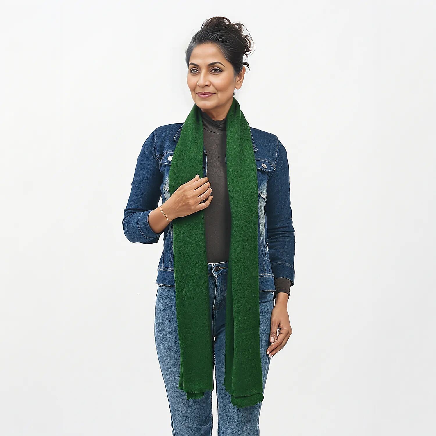 La Marey 100% Cashmere Solid Scarf with Gift Box (Size 190x70) - Green