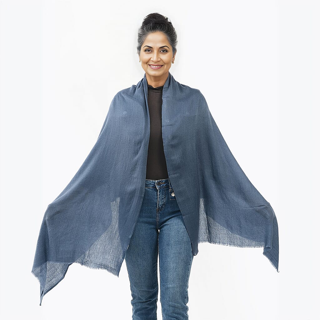 La Marey 100% Cashmere Solid Scarf with Gift Box (Size 190x70) - Grey