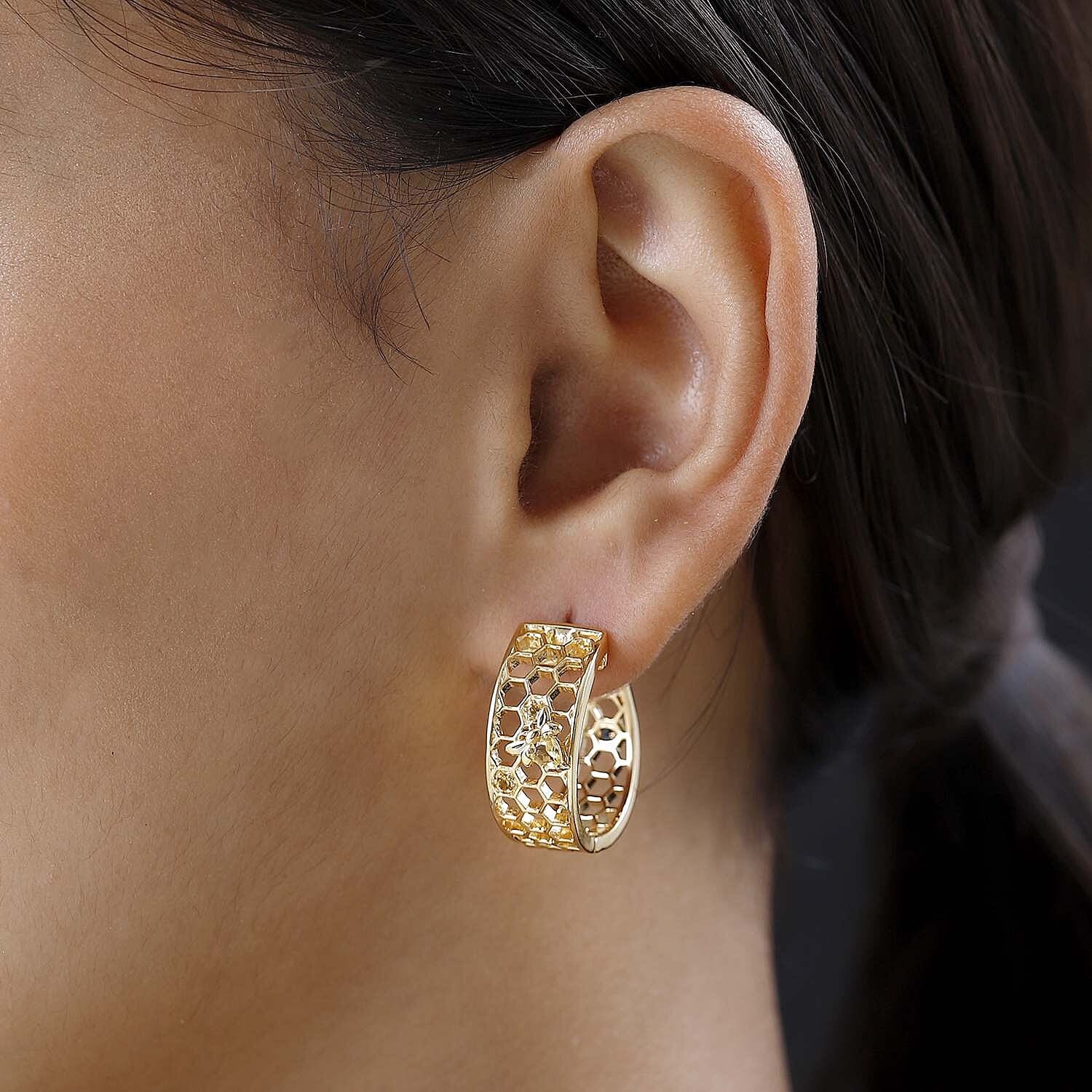 GP HoneyComb Collection - Citrine Hoop Earrings in 18K Vermeil YG Plated Sterling Silver, Silver Wt. 10.13 Gms