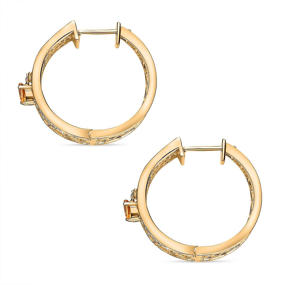 GP HoneyComb Collection - Citrine Hoop Earrings in 18K Vermeil YG Plated Sterling Silver, Silver Wt. 10.13 Gms