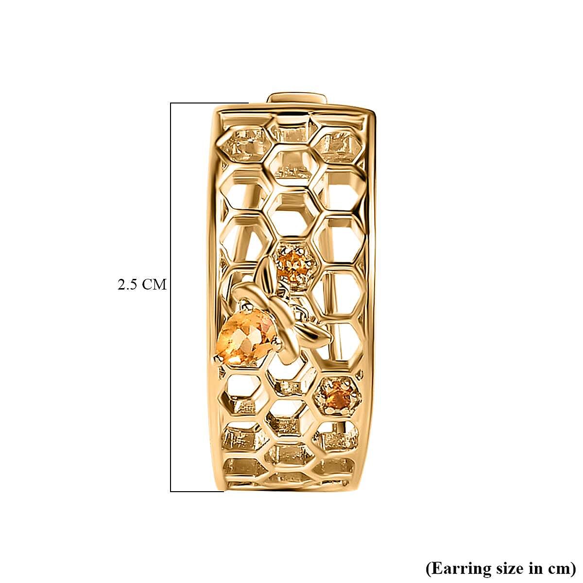 GP HoneyComb Collection - Citrine Hoop Earrings in 18K Vermeil YG Plated Sterling Silver, Silver Wt. 10.13 Gms