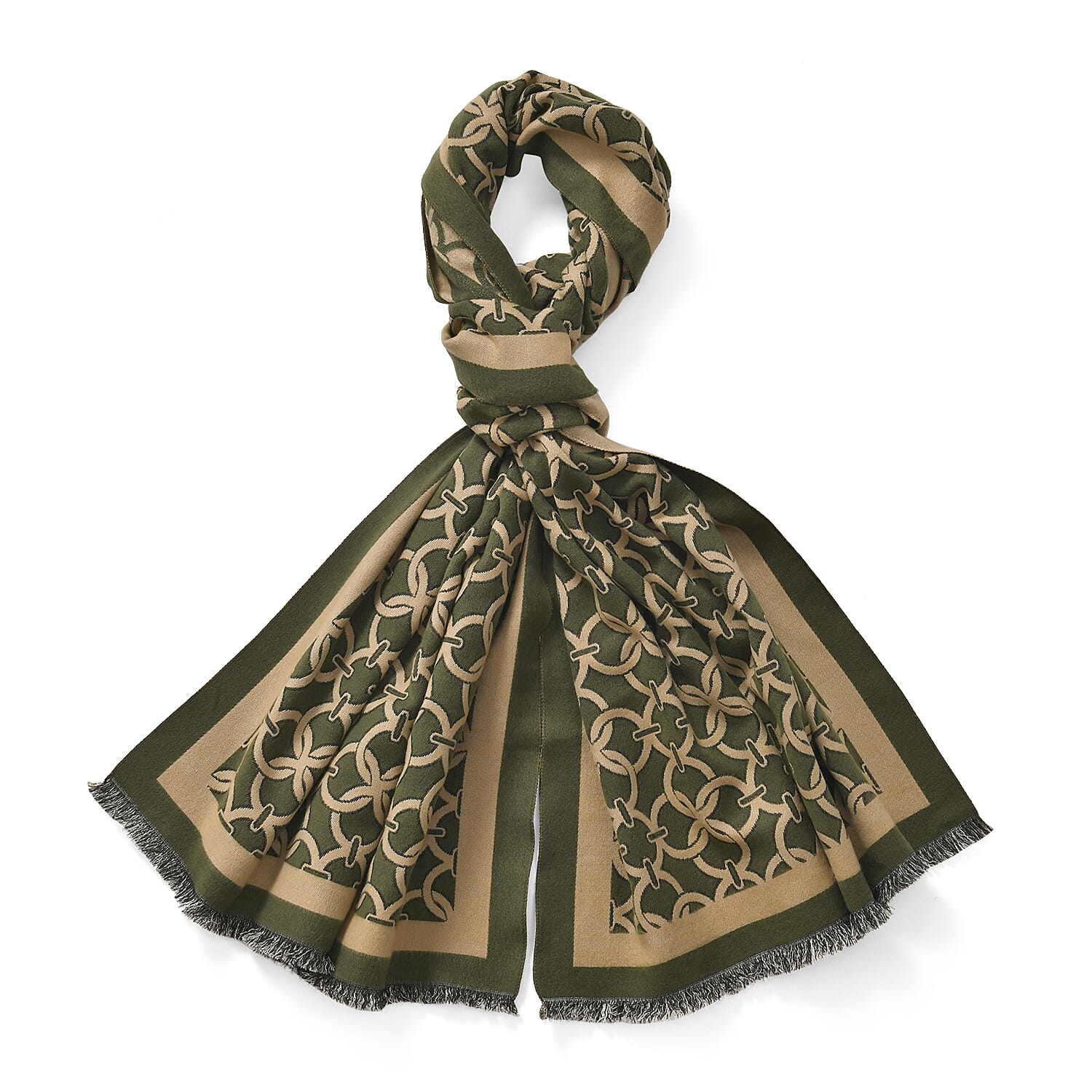 Closeout Deal - Super Soft Shawl with Circle Lattice Pattern (One Size,180x66 cm) - Green