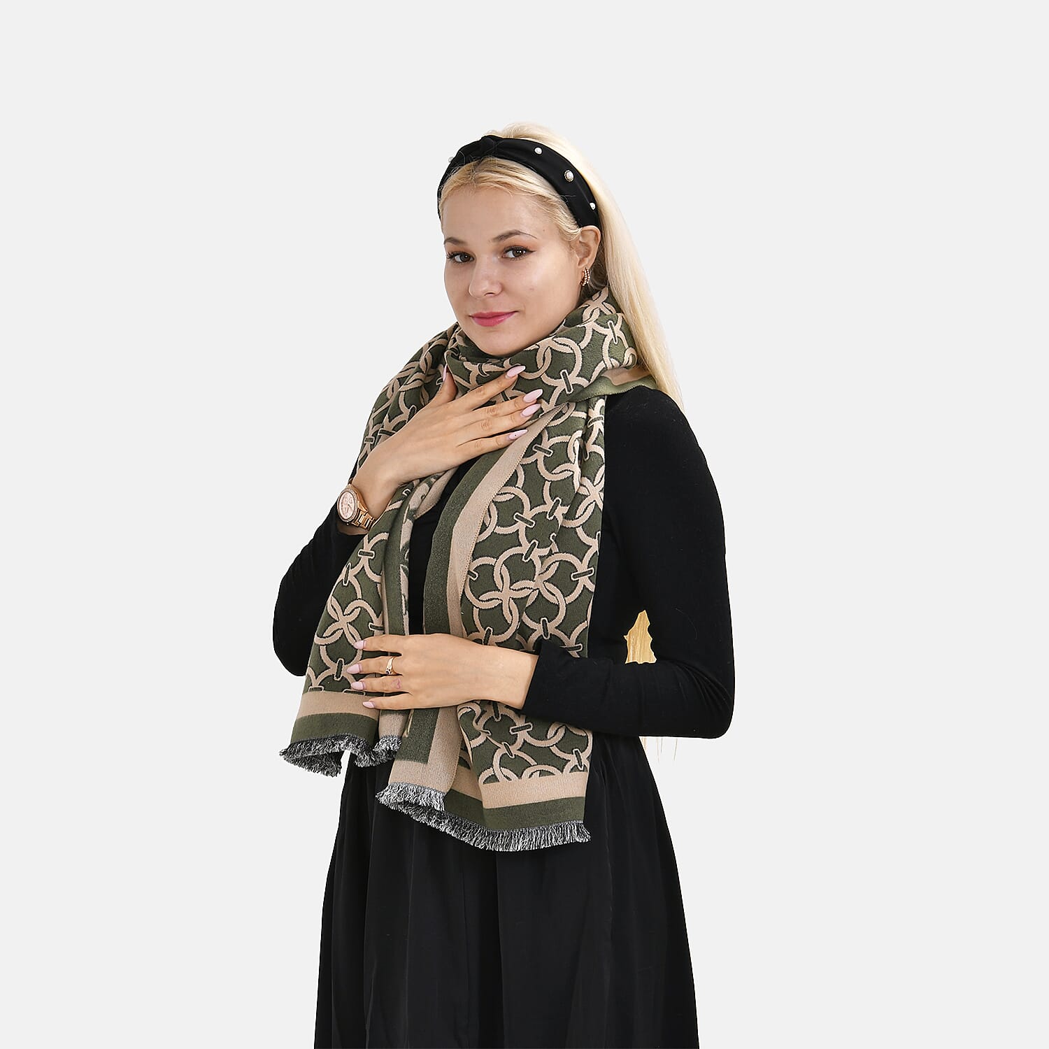 Closeout Deal - Super Soft Shawl with Circle Lattice Pattern (One Size,180x66 cm) - Green