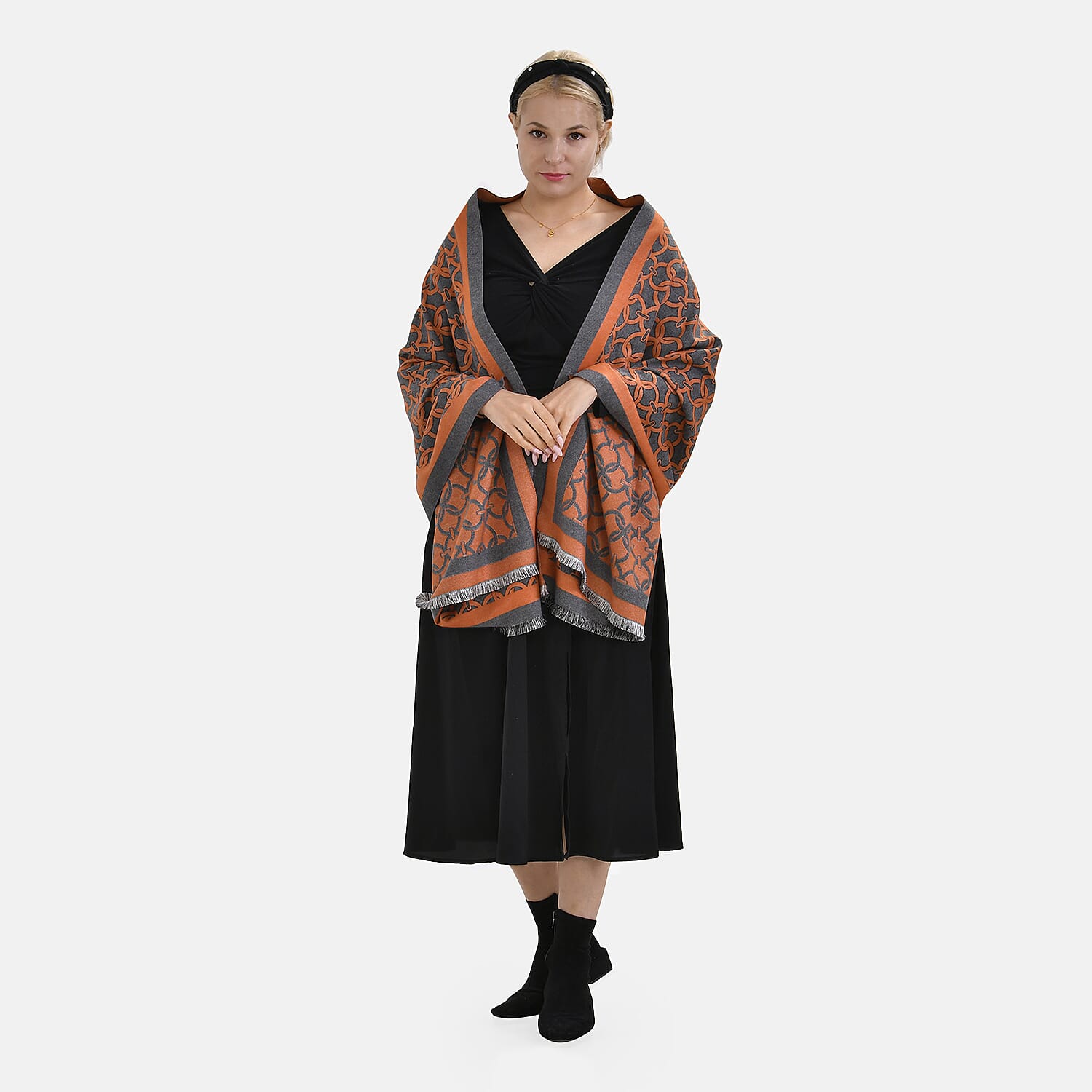 New Arrival at Ideal World - Lattice Shawl (Size 180x1 cm) - Orange - Green